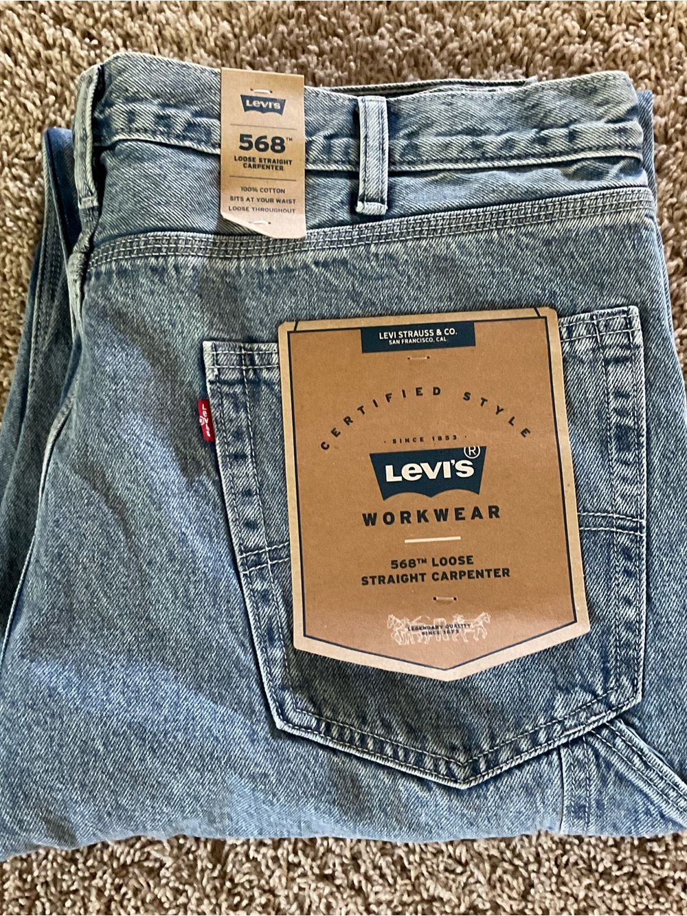 NWT Levi Strauss & Co Workwear, Loose, Straight Carpenter Jeans, Men’s 40 x 32